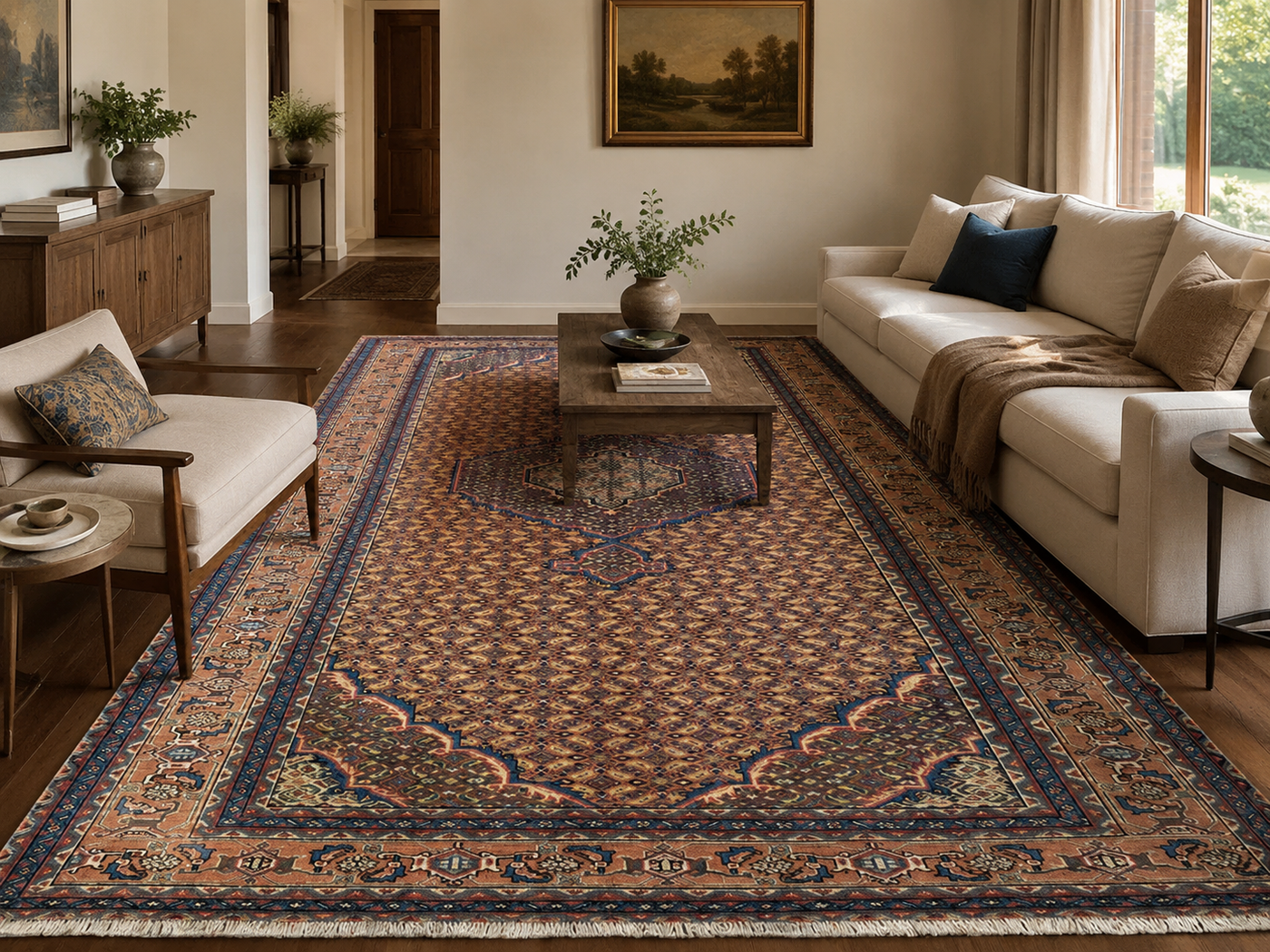 9'4" x 6'3" Handmade Persian Wool Rug styled in a room