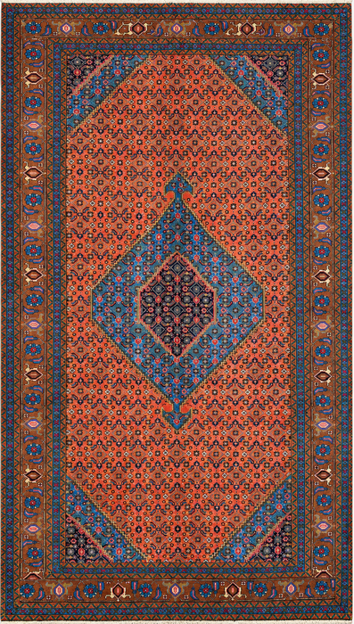 Handmade Persian Wool Area Rug 7x10 - Rose, Blue & Brown Medallion Persian Style Rug - Exact Size 10'2" x 6'5" - KBHM-714