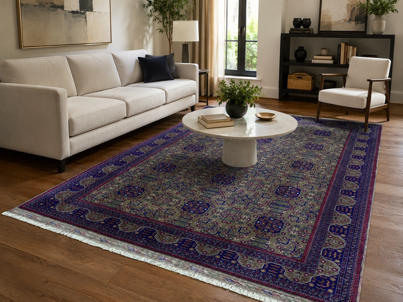 6'9" x 9'11" Handmade Persian Wool Rug styled in a room