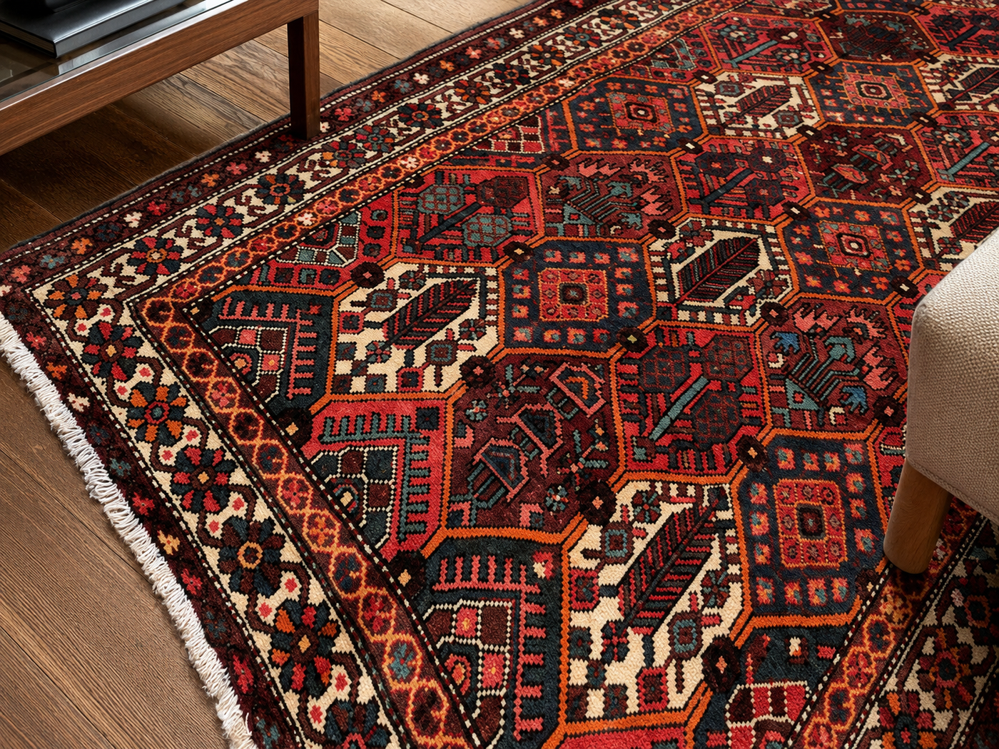 9'10" x 5'3" Handmade Persian Wool Rug wool texture and pattern detail
