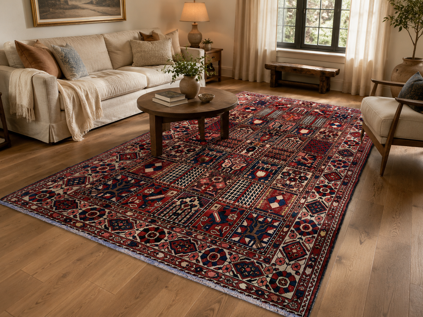 10'3" x 7'0" Handmade Persian Wool Rug styled in a room