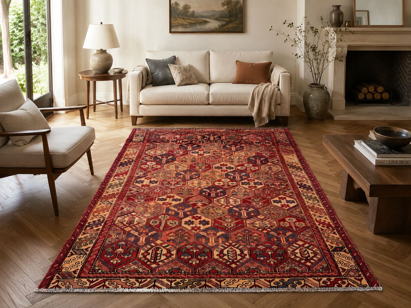 9'3" x 6'3" Handmade Persian Wool Rug styled in a room