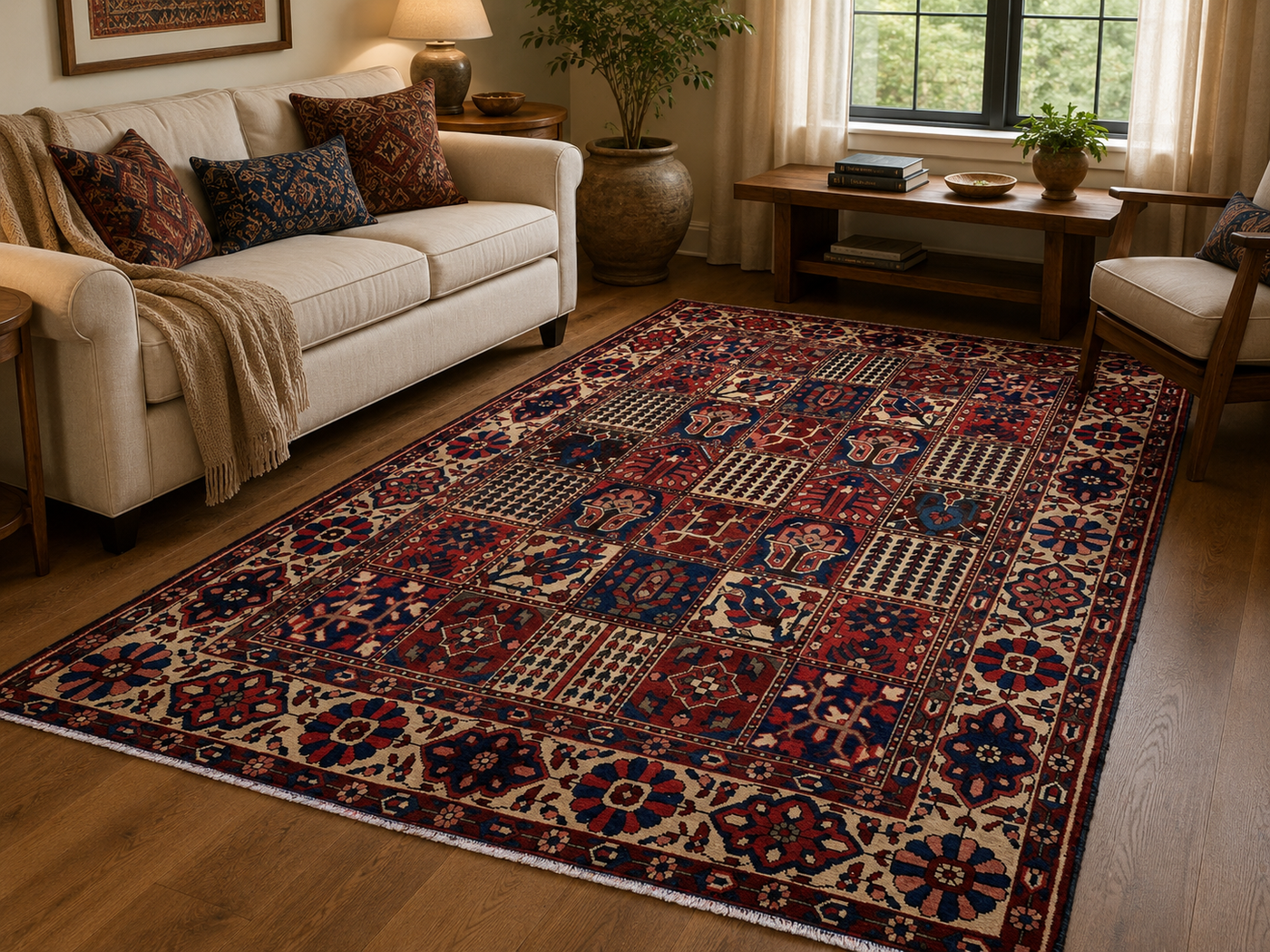 9'11" x 7'2" Handmade Persian Wool Rug styled in a room