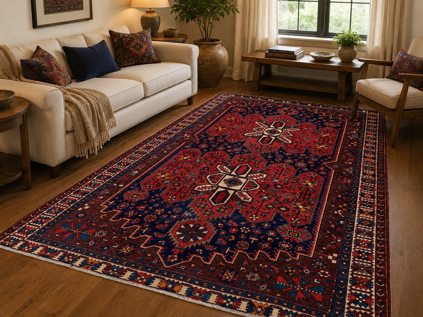 10'0" x 6'11" Handmade Persian Wool Rug styled in a room