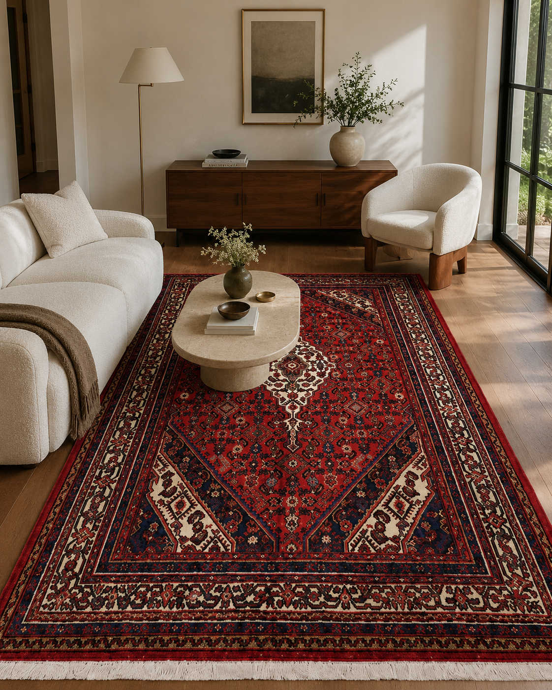 10'3" x 6'8" Handmade Persian Wool Rug styled in a room