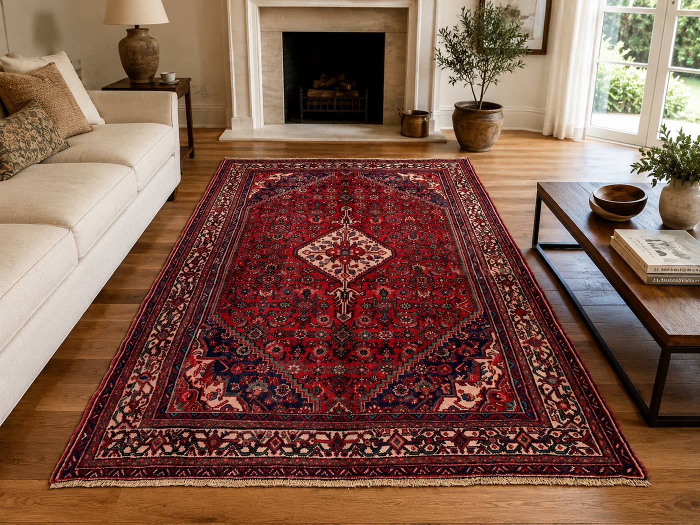 9'10" x 6'7" Handmade Persian Wool Rug styled in a room