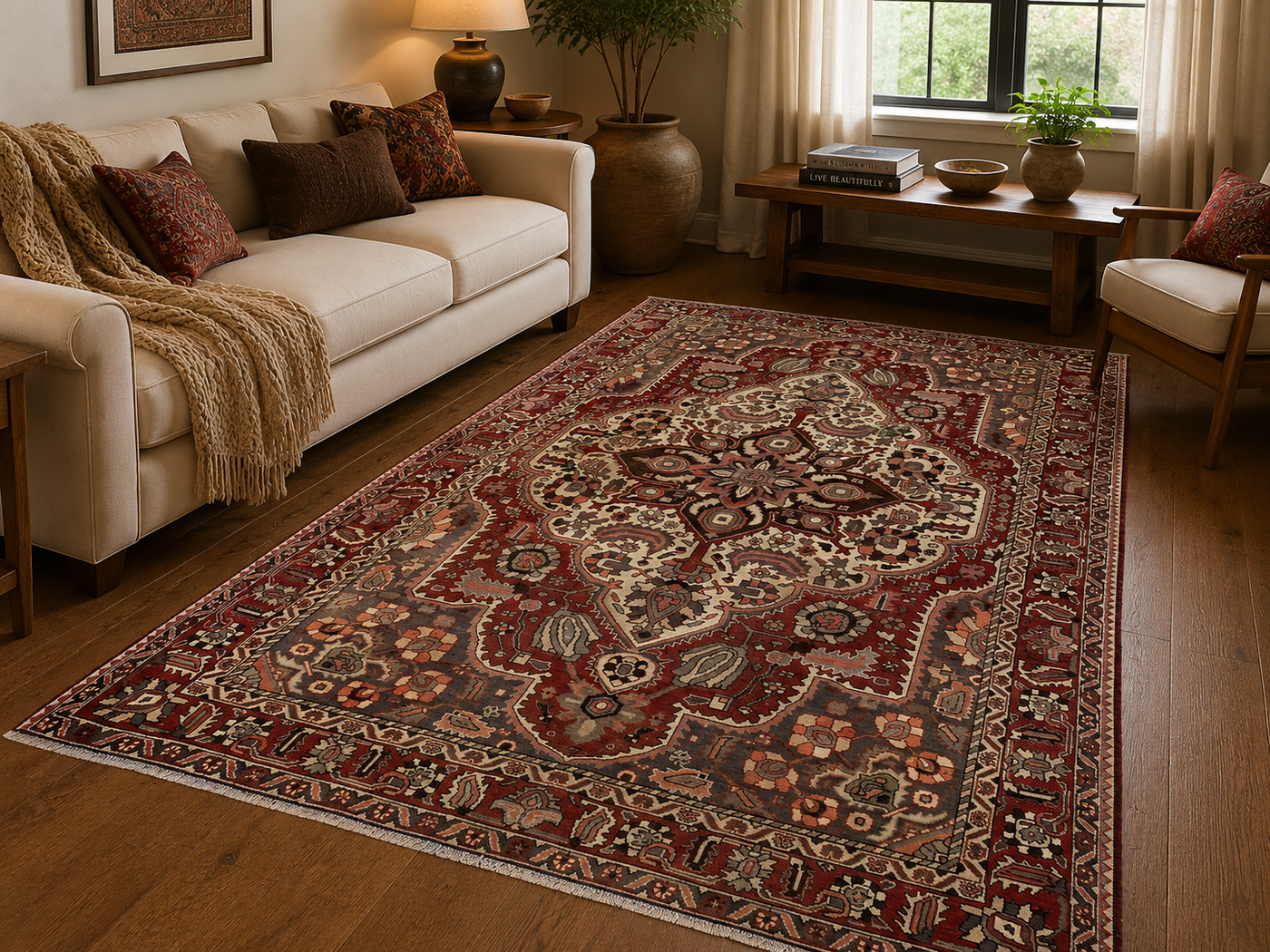 9'10" x 6'7" Handmade Persian Wool Rug styled in a room
