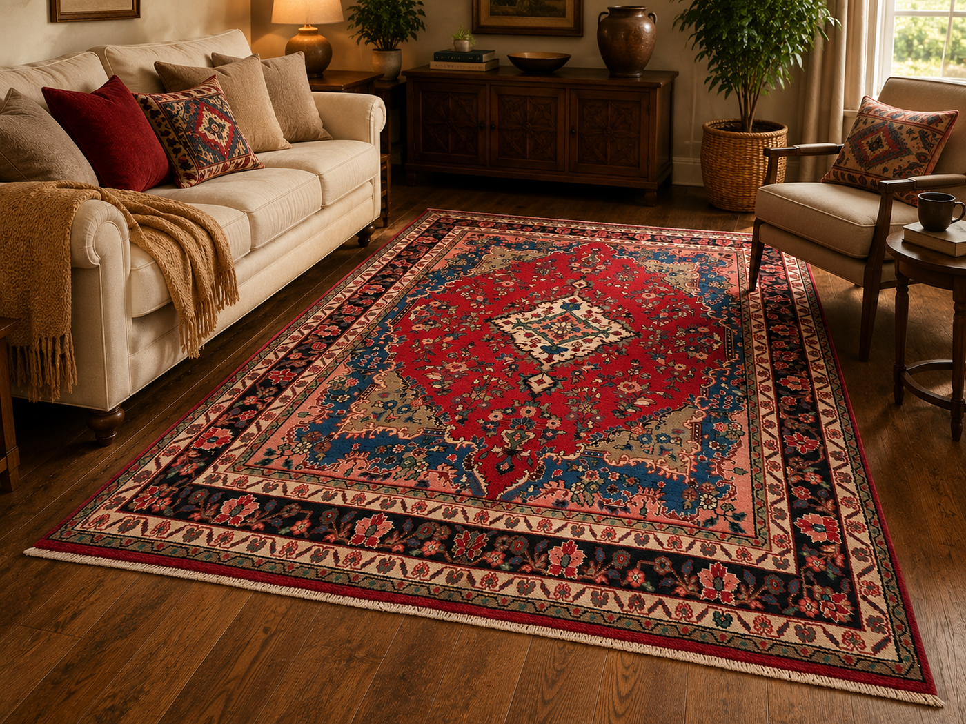 9'8" x 6'10" Handmade Persian Wool Rug room styling example