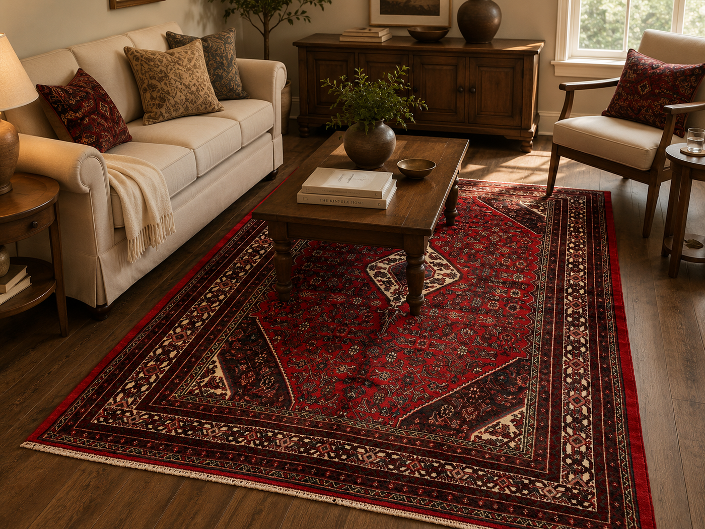 10'3" x 6'11" Handmade Persian Wool Rug styled in a room