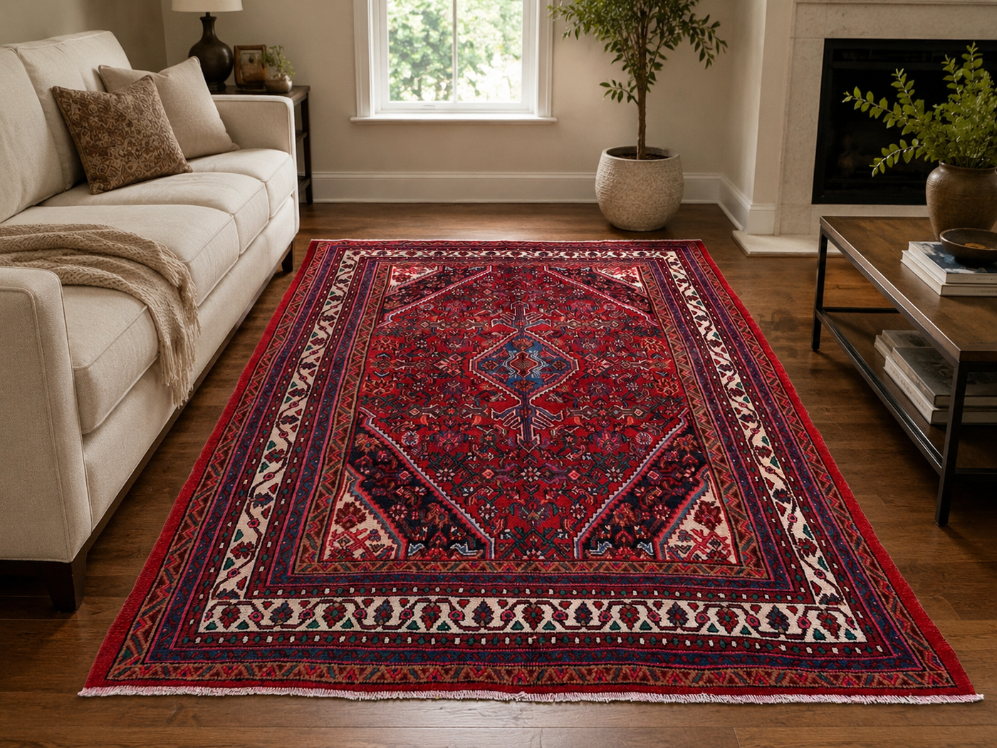 9'11" x 6'10" Handmade Persian Wool Rug styled in a room