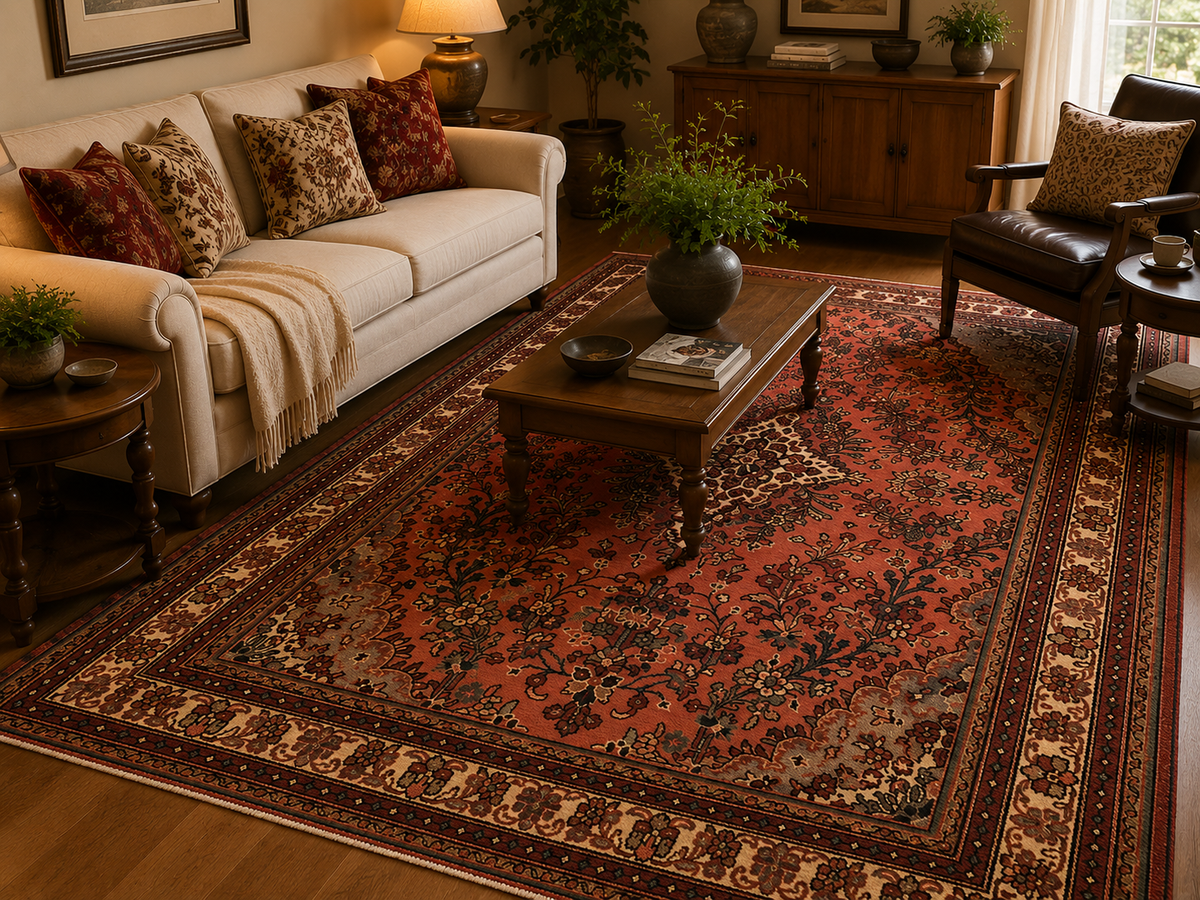 9'6" x 6'11" Handmade Persian Wool Rug room styling example