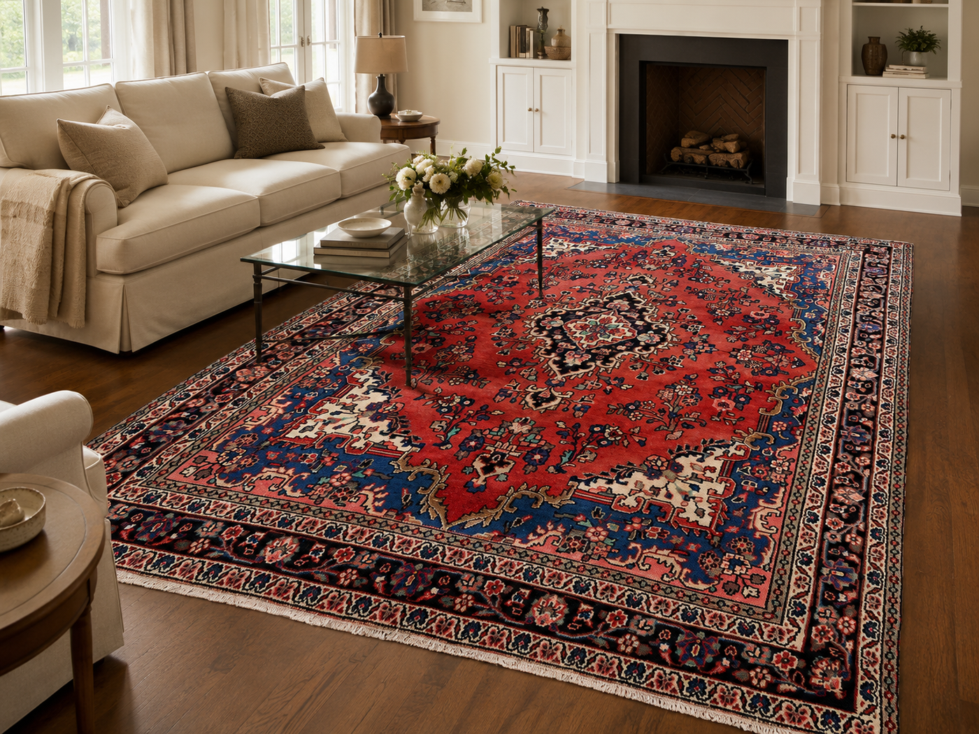 10'3" x 6'9" Handmade Persian Wool Rug styled in a room