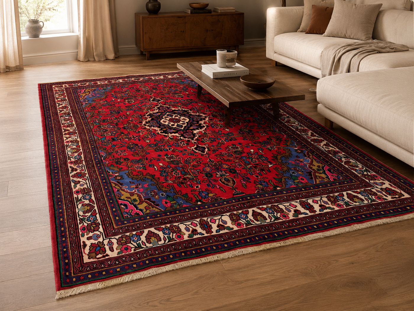9'11" x 6'8" Handmade Persian Wool Rug styled in a room