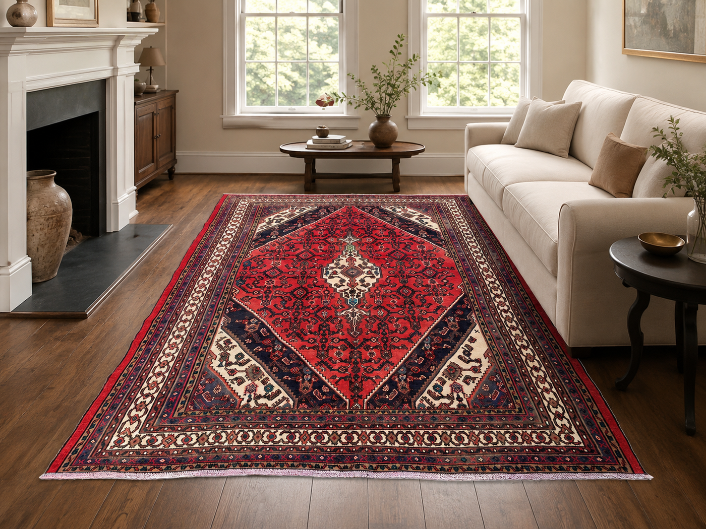 9'3" x 6'11" Handmade Persian Wool Rug styled in a room