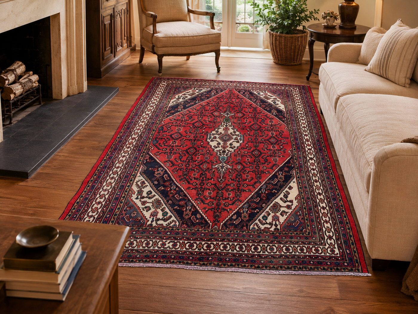 9'3" x 6'11" Handmade Persian Wool Rug room styling example