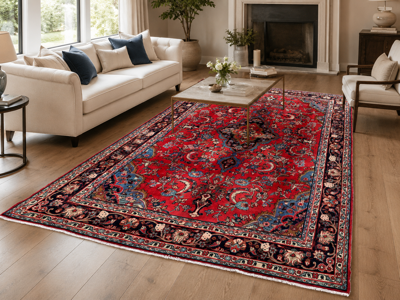 10'5" x 6'8" Handmade Persian Wool Rug styled in a room