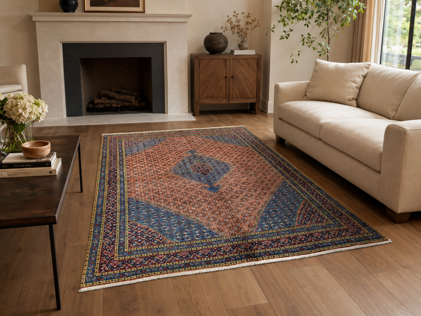 9'5" x 6'5" Handmade Persian Wool Rug styled in a room