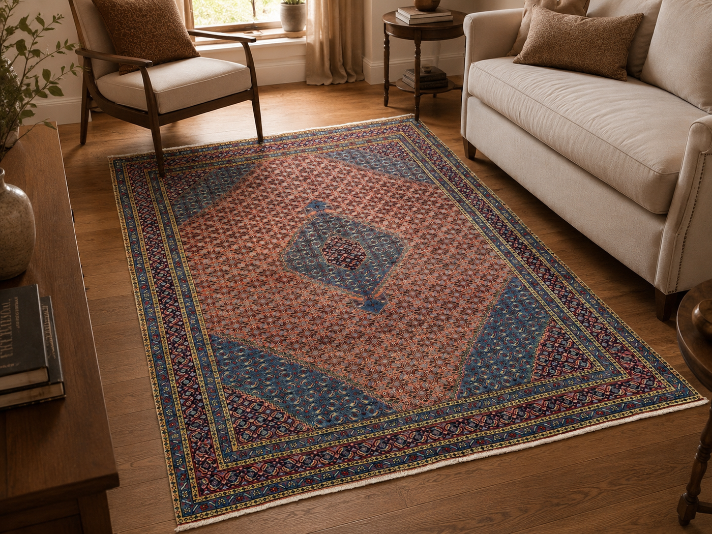 9'5" x 6'5" Handmade Persian Wool Rug room styling example