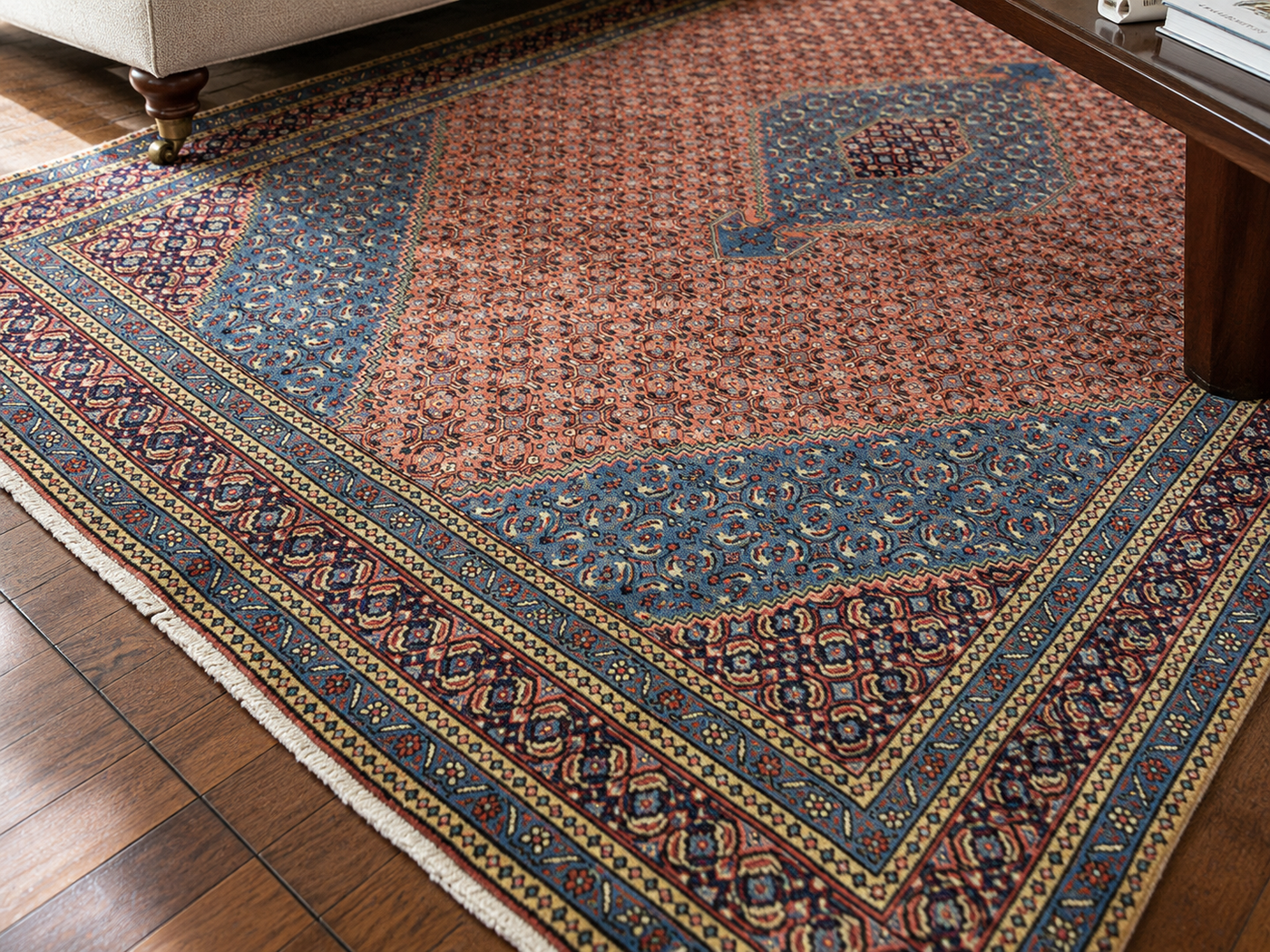 9'5" x 6'5" Handmade Persian Wool Rug wool texture and pattern detail