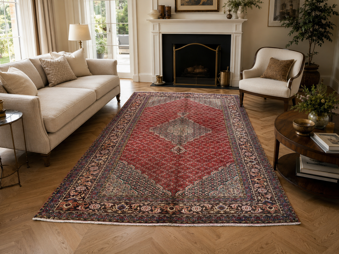 9'10" x 6'4" Handmade Persian Wool Rug styled in a room