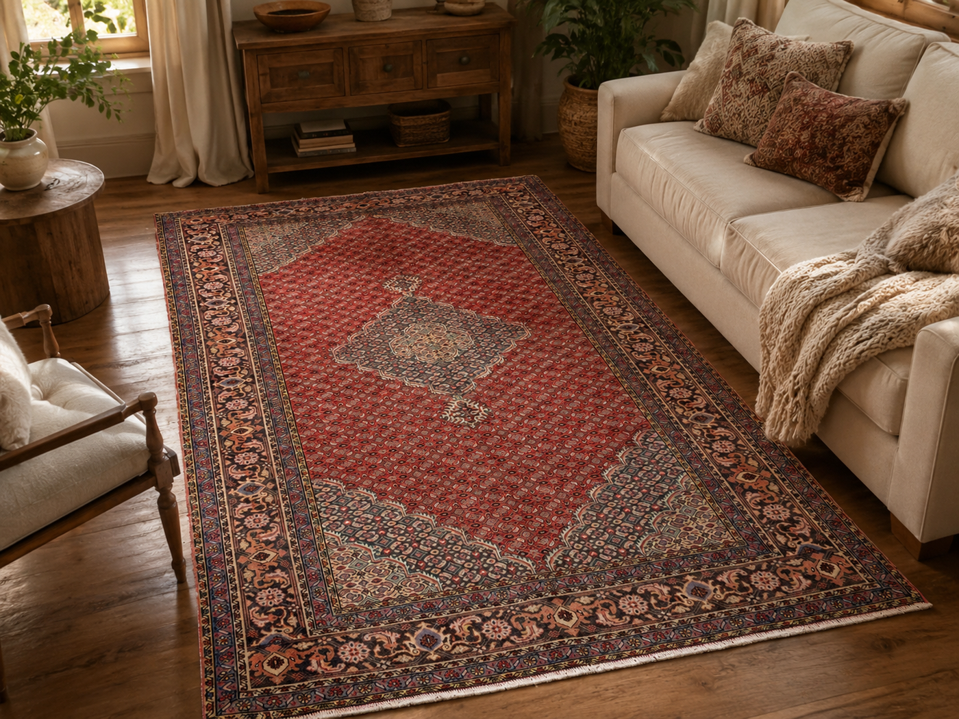 9'10" x 6'4" Handmade Persian Wool Rug room styling example