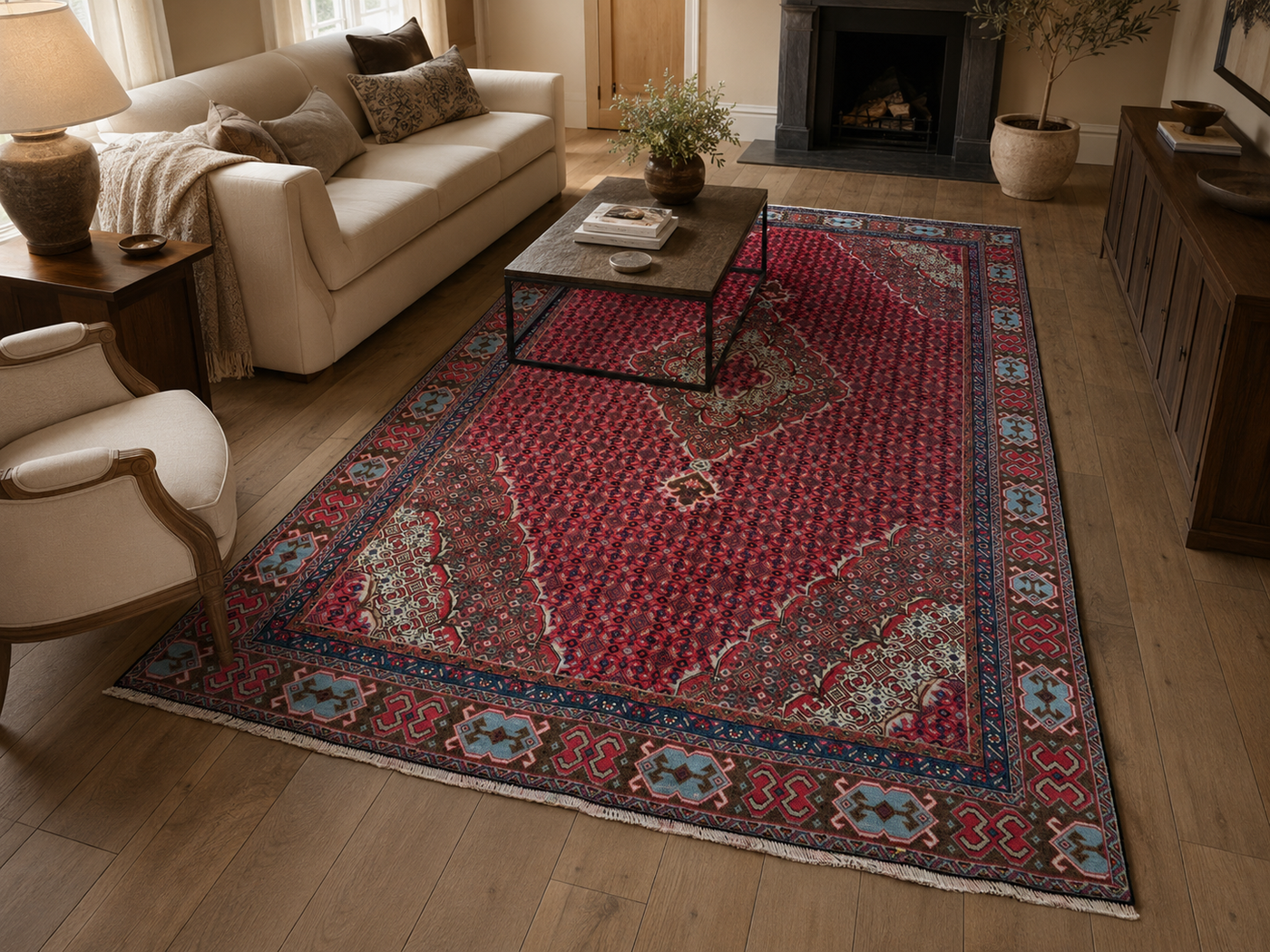 9'2" x 6'0" Handmade Persian Wool Rug styled in a room