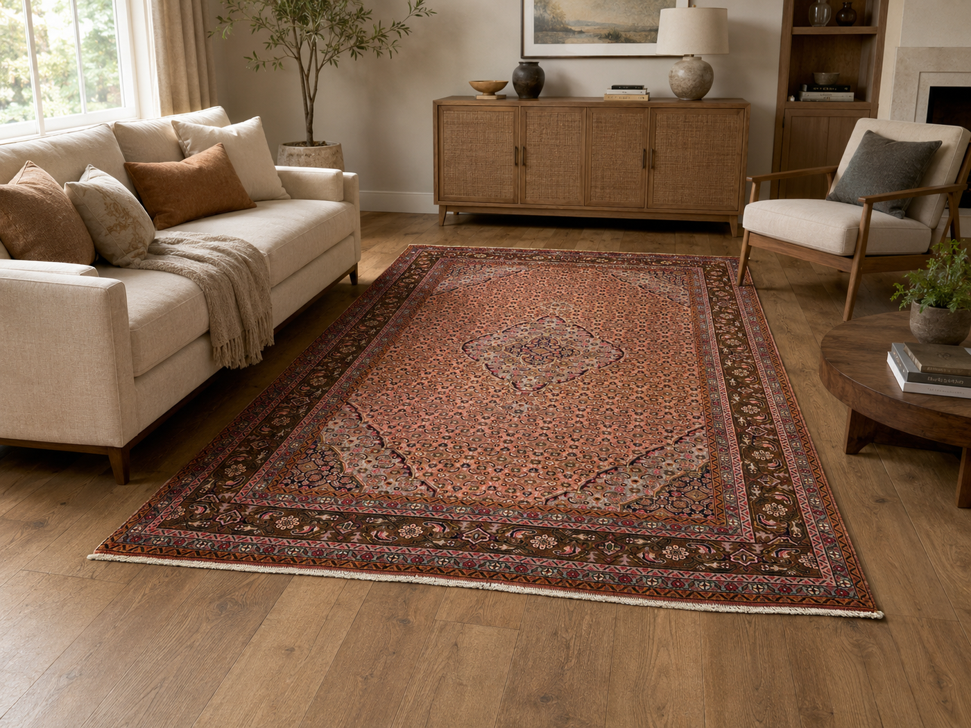 9'6" x 6'2" Handmade Persian Wool Rug styled in a room