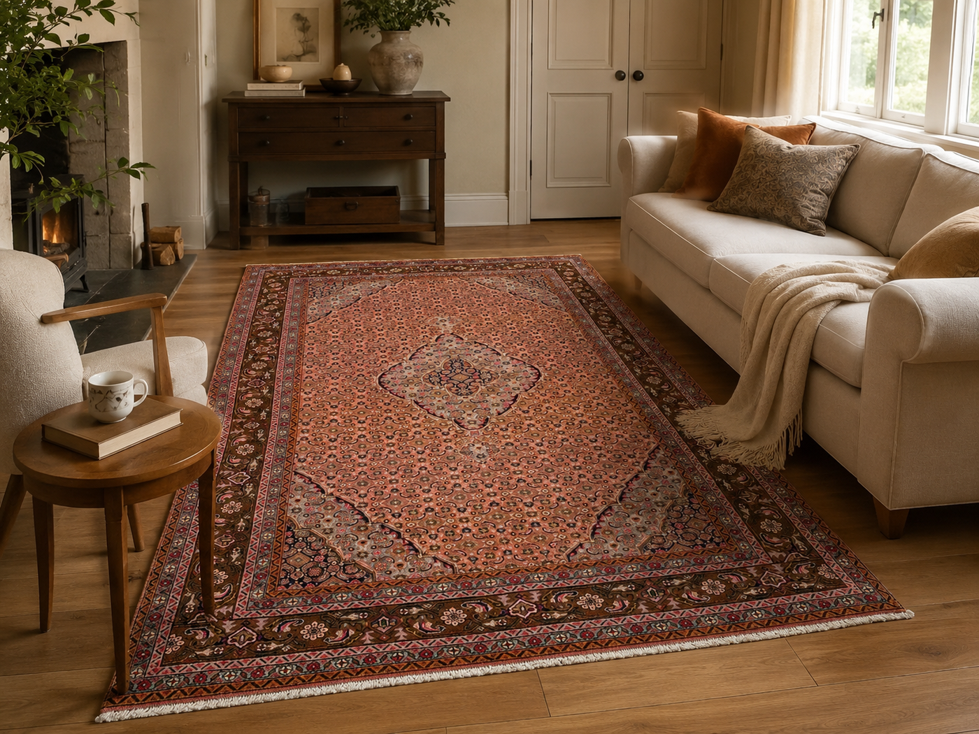 9'6" x 6'2" Handmade Persian Wool Rug room styling example