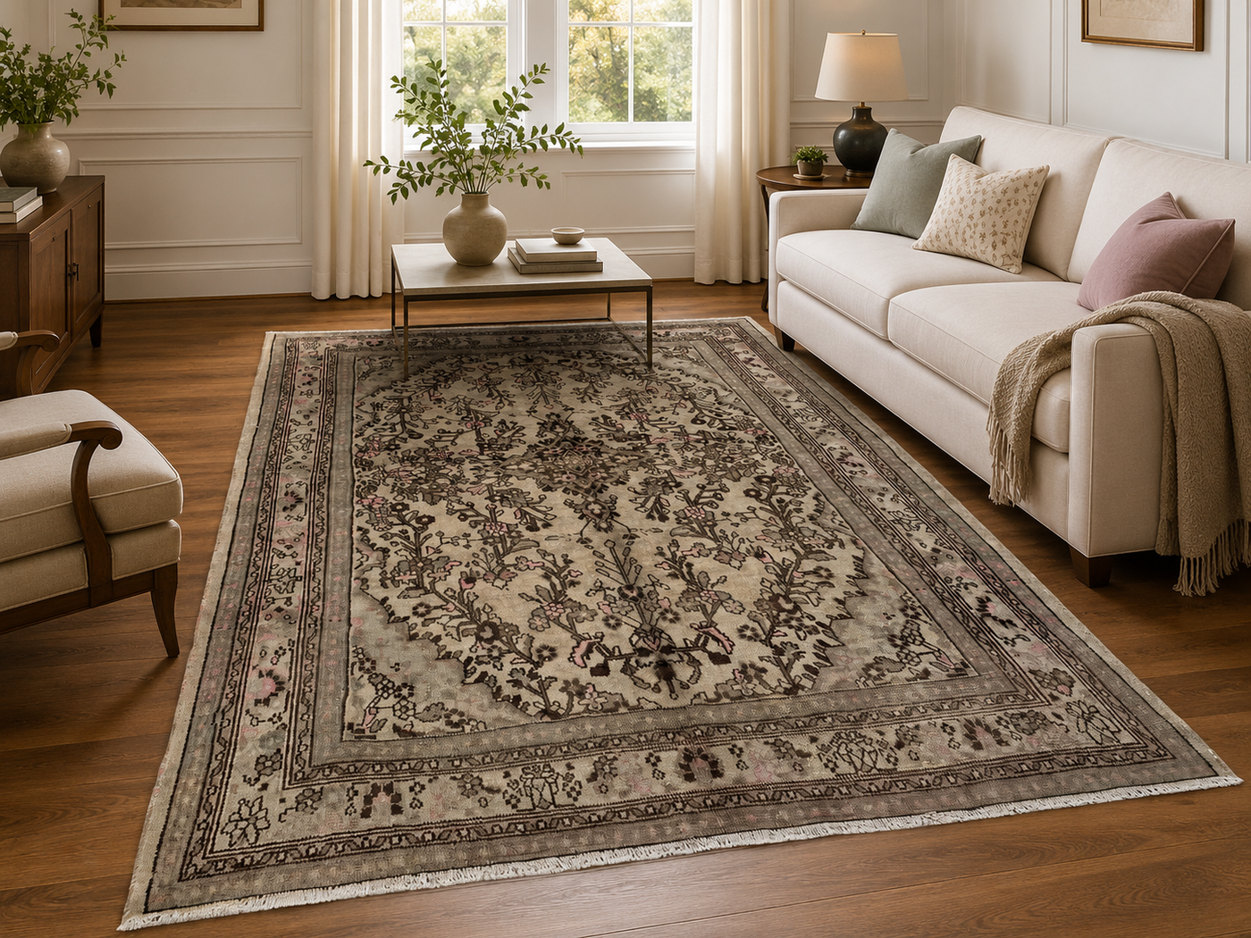 9'10" x 6'11" Handmade Persian Wool Rug styled in a room