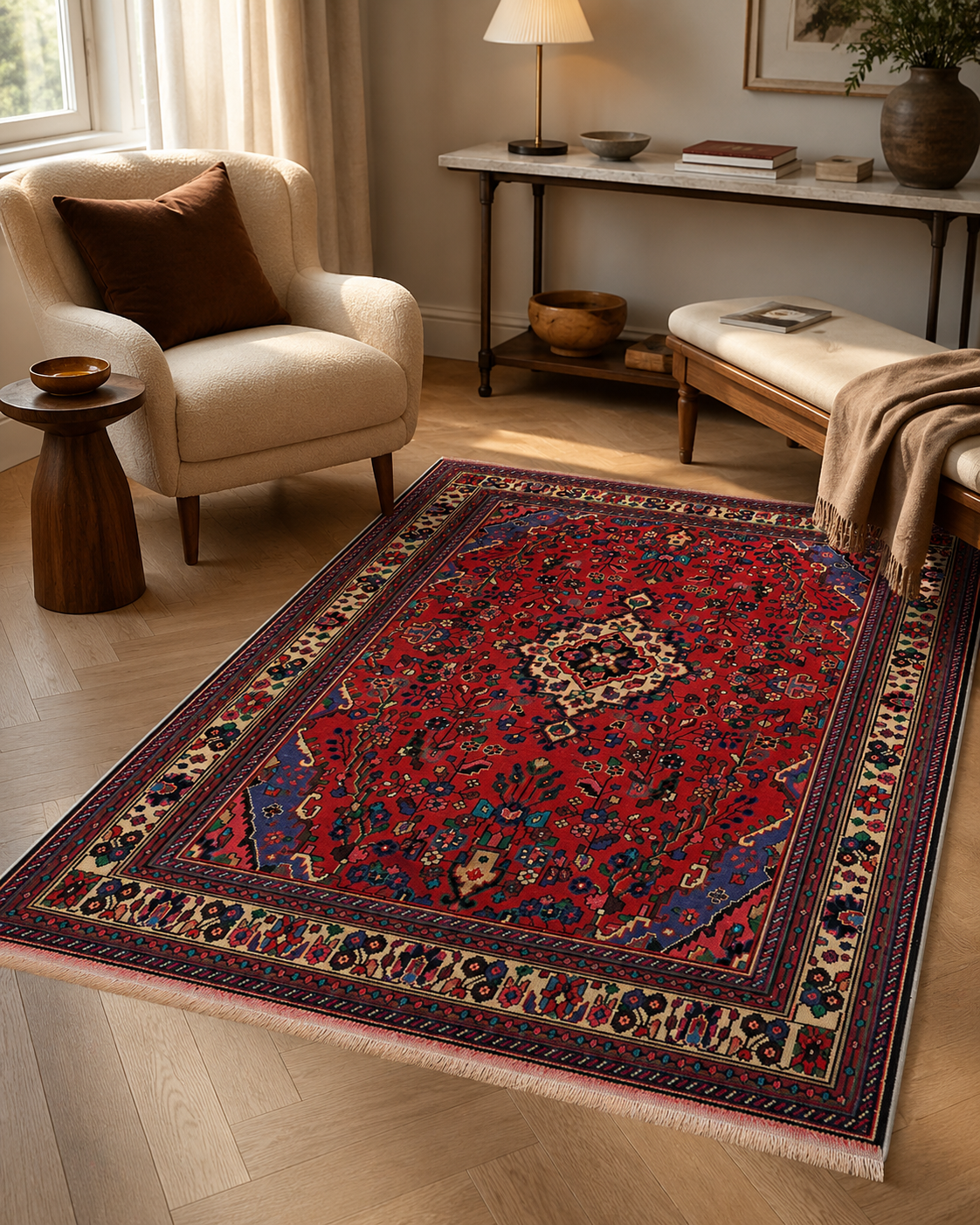 9'3" x 6'9" Handmade Persian Wool Rug room styling example