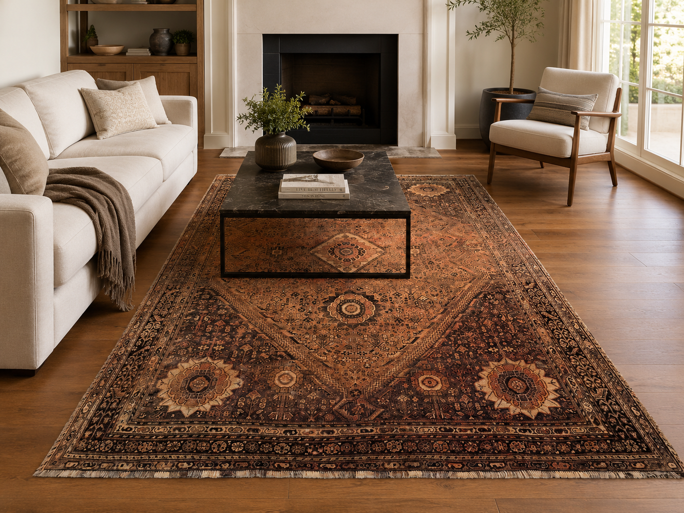 10'3" x 6'9" Handmade Persian Wool Rug styled in a room