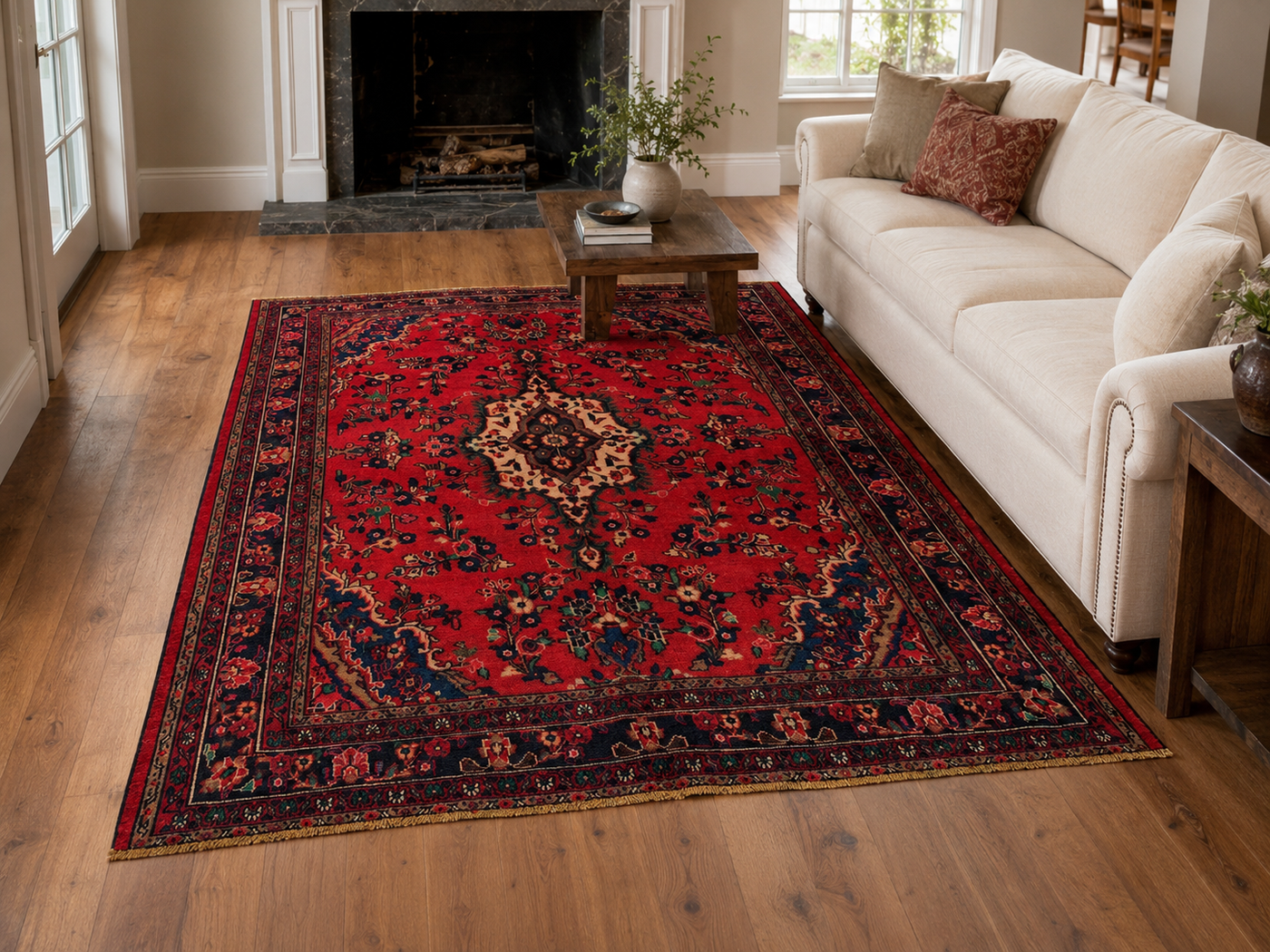 9'9" x 6'10" Handmade Persian Wool Rug styled in a room