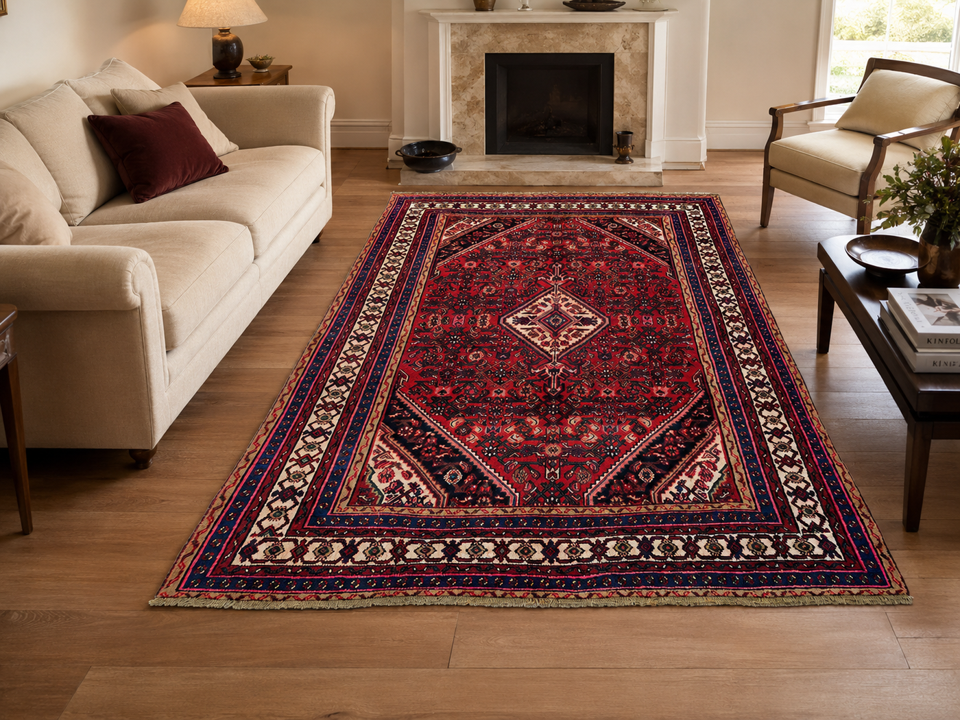 9'8" x 6'5" Handmade Persian Wool Rug styled in a room