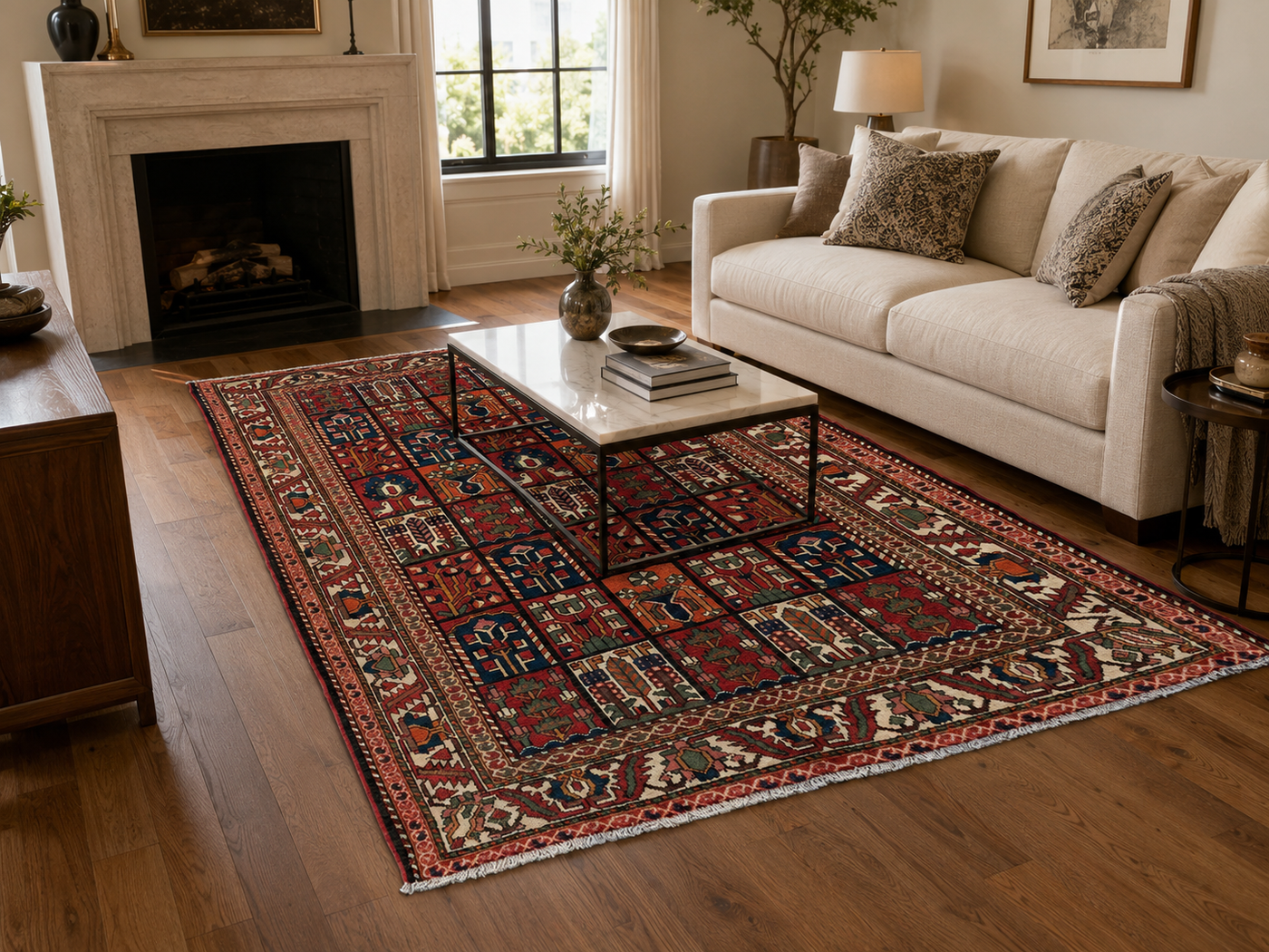 9'7" x 6'10" Handmade Persian Wool Rug styled in a room