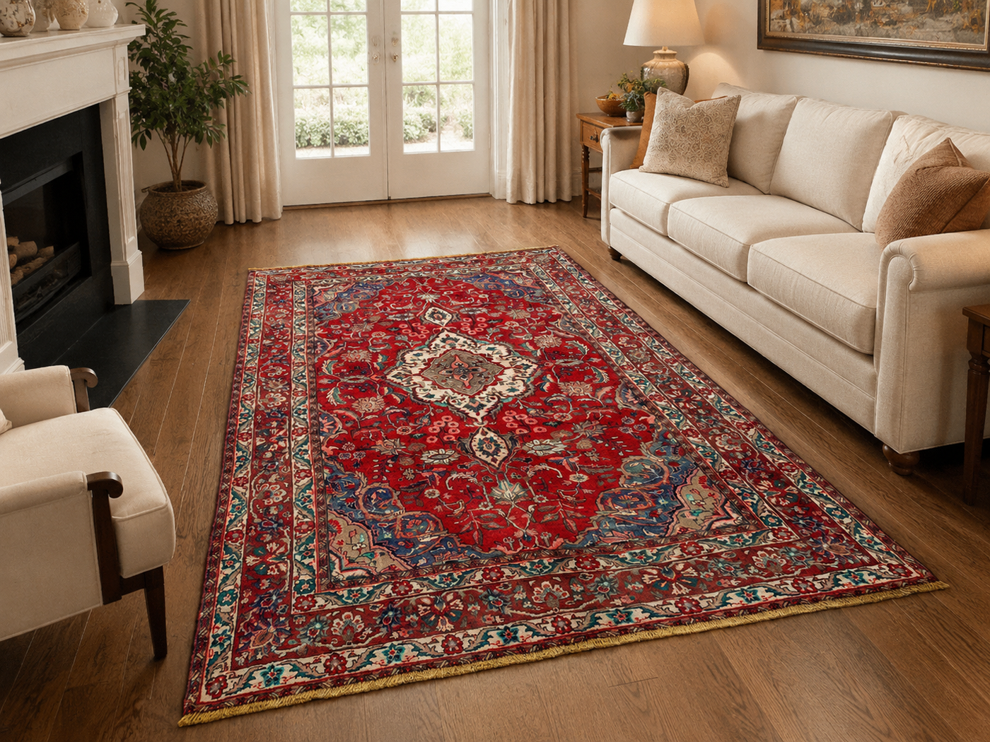 10'4" x 6'10" Handmade Persian Wool Rug styled in a room