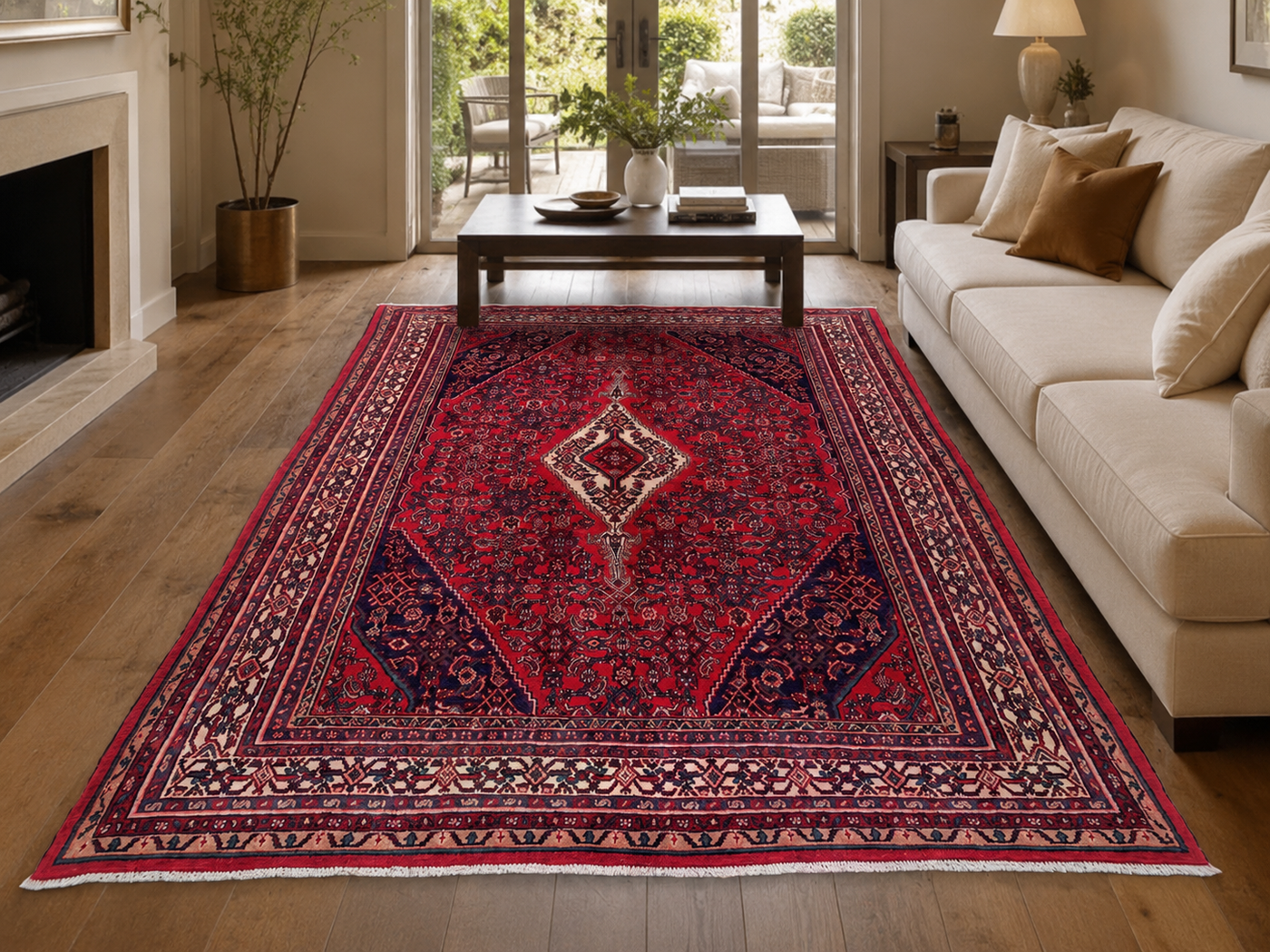 10'1" x 7'1" Handmade Persian Wool Rug styled in a room