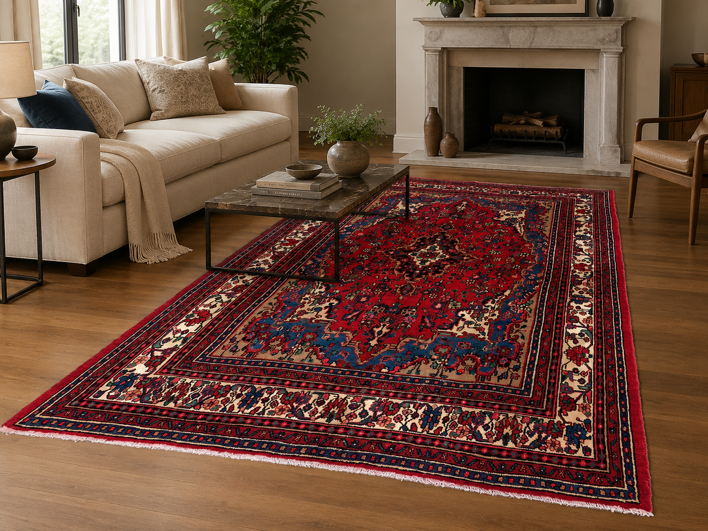 10'4" x 7'2" Handmade Persian Wool Rug styled in a room