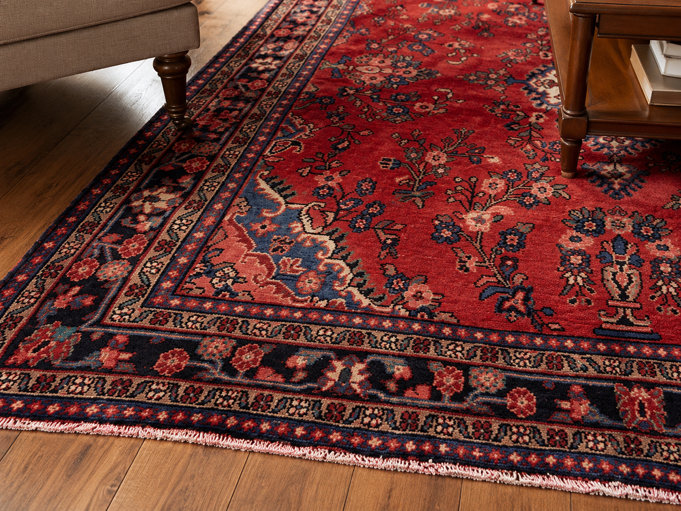 9'7" x 6'11" Handmade Persian Wool Rug wool texture and pattern detail