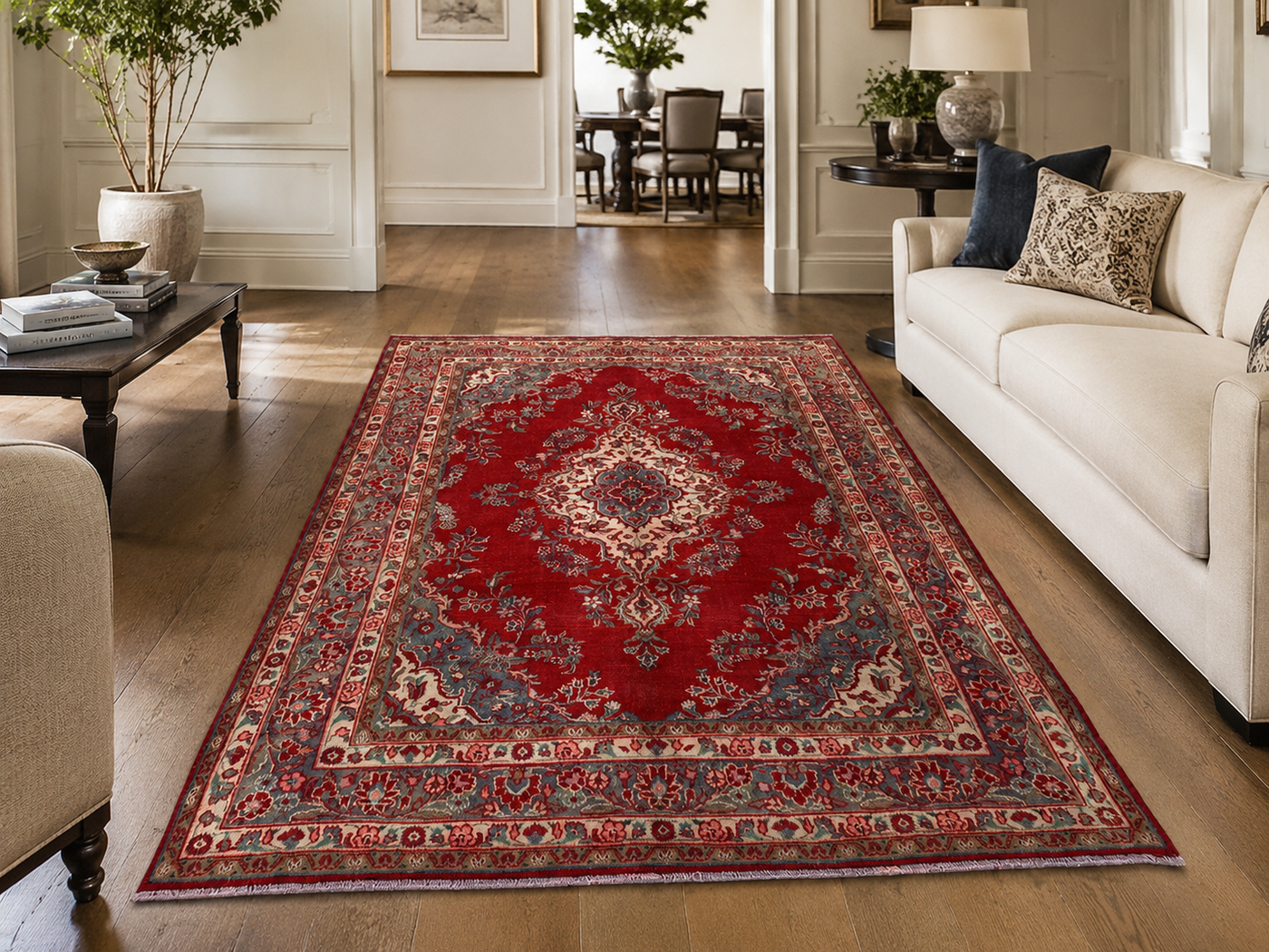 9'11" x 6'10" Handmade Persian Wool Rug styled in a room