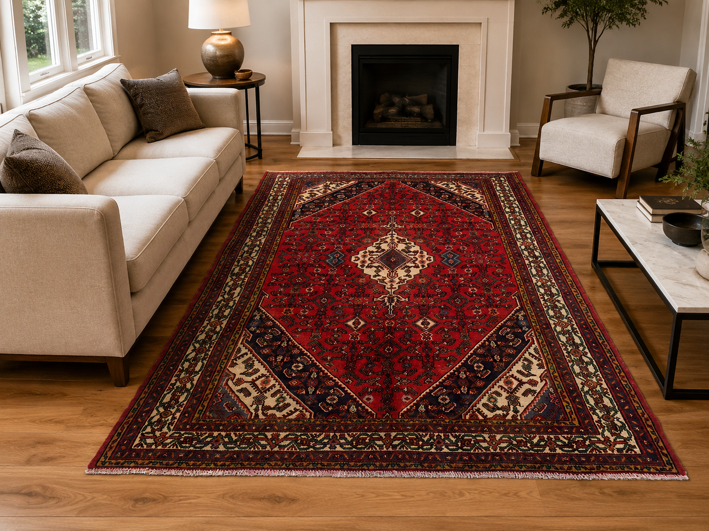 10'2" x 6'10" Handmade Persian Wool Rug styled in a room