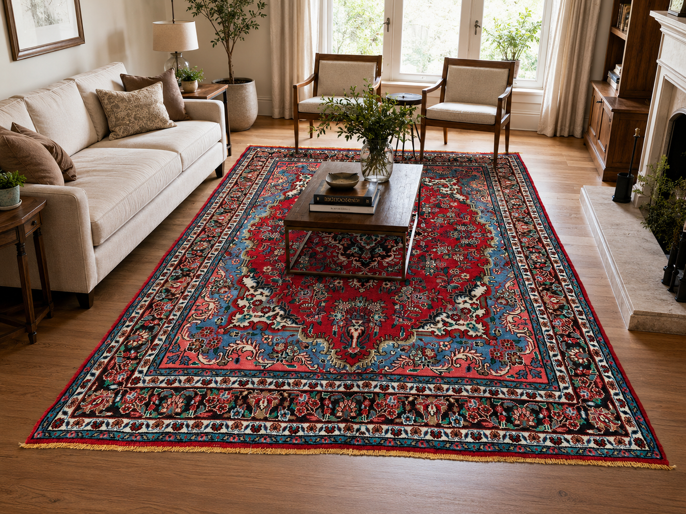 10'1" x 6'9" Handmade Persian Wool Rug styled in a room
