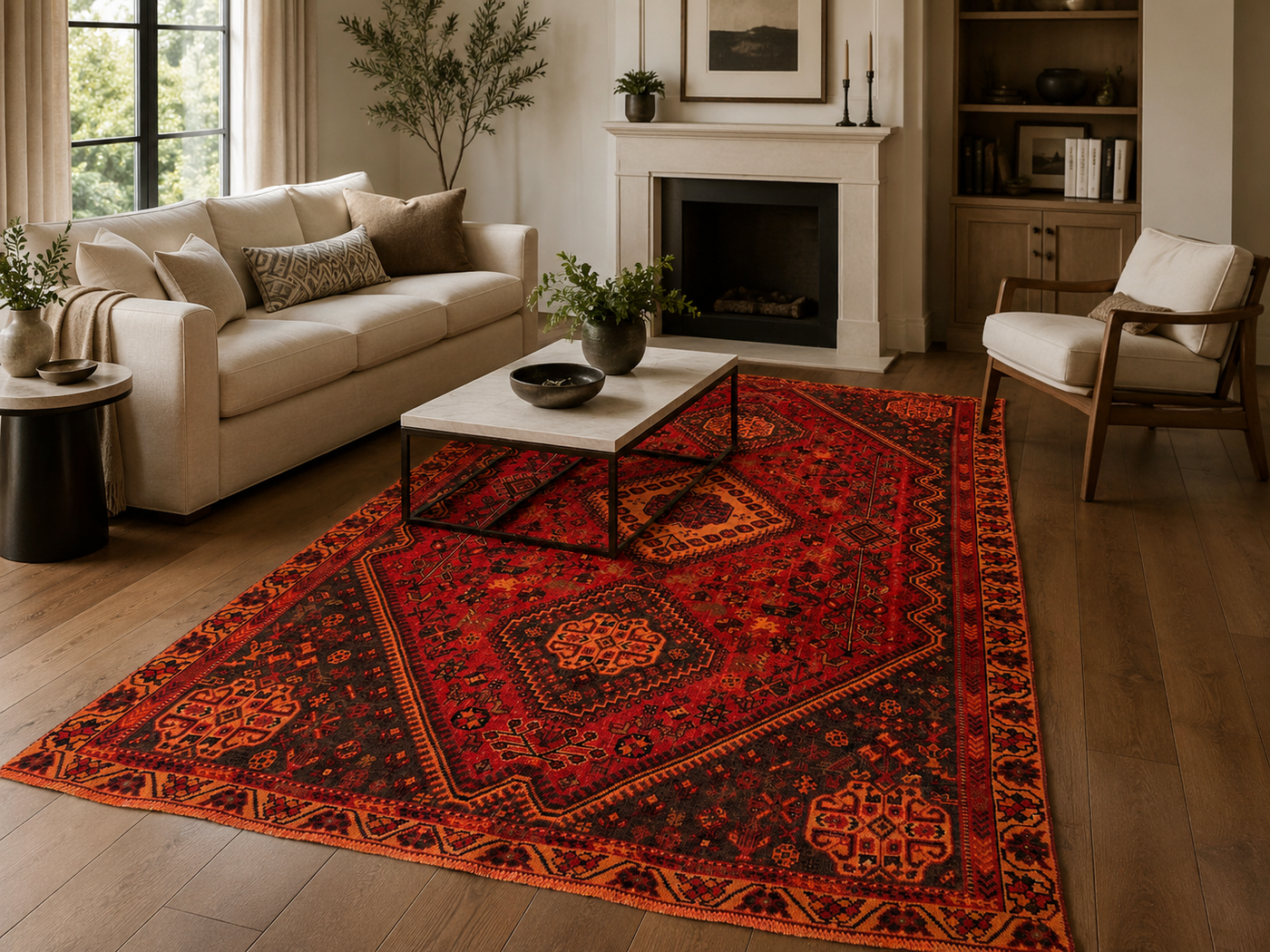 9'1" x 5'11" Handmade Persian Wool Rug styled in a room