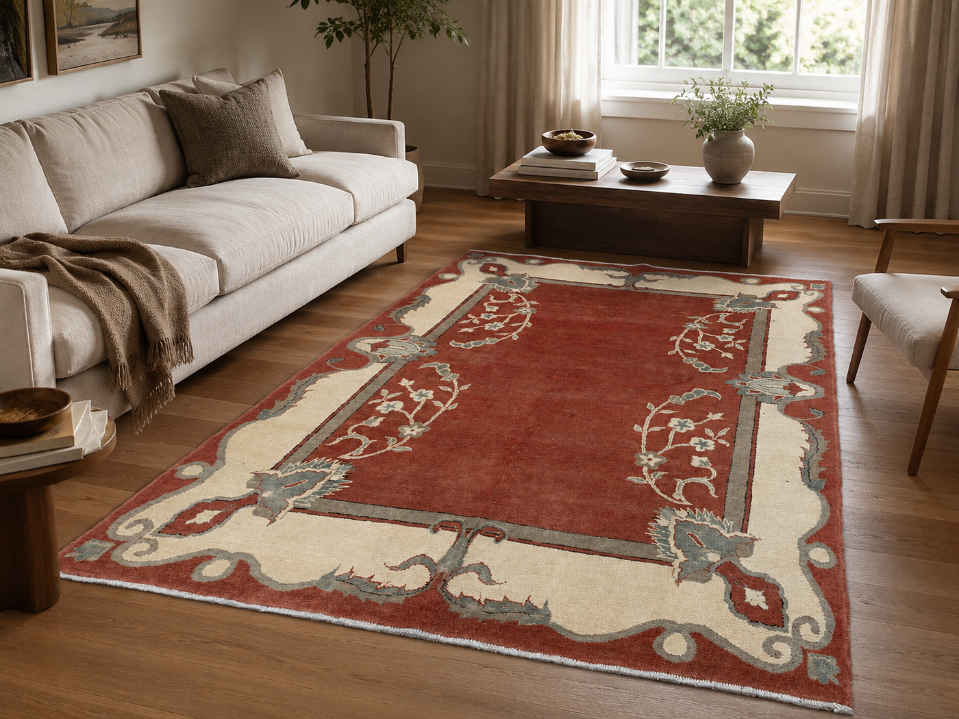 Tapis Persan Fait Main en Laine 213x305 cm styled in a room