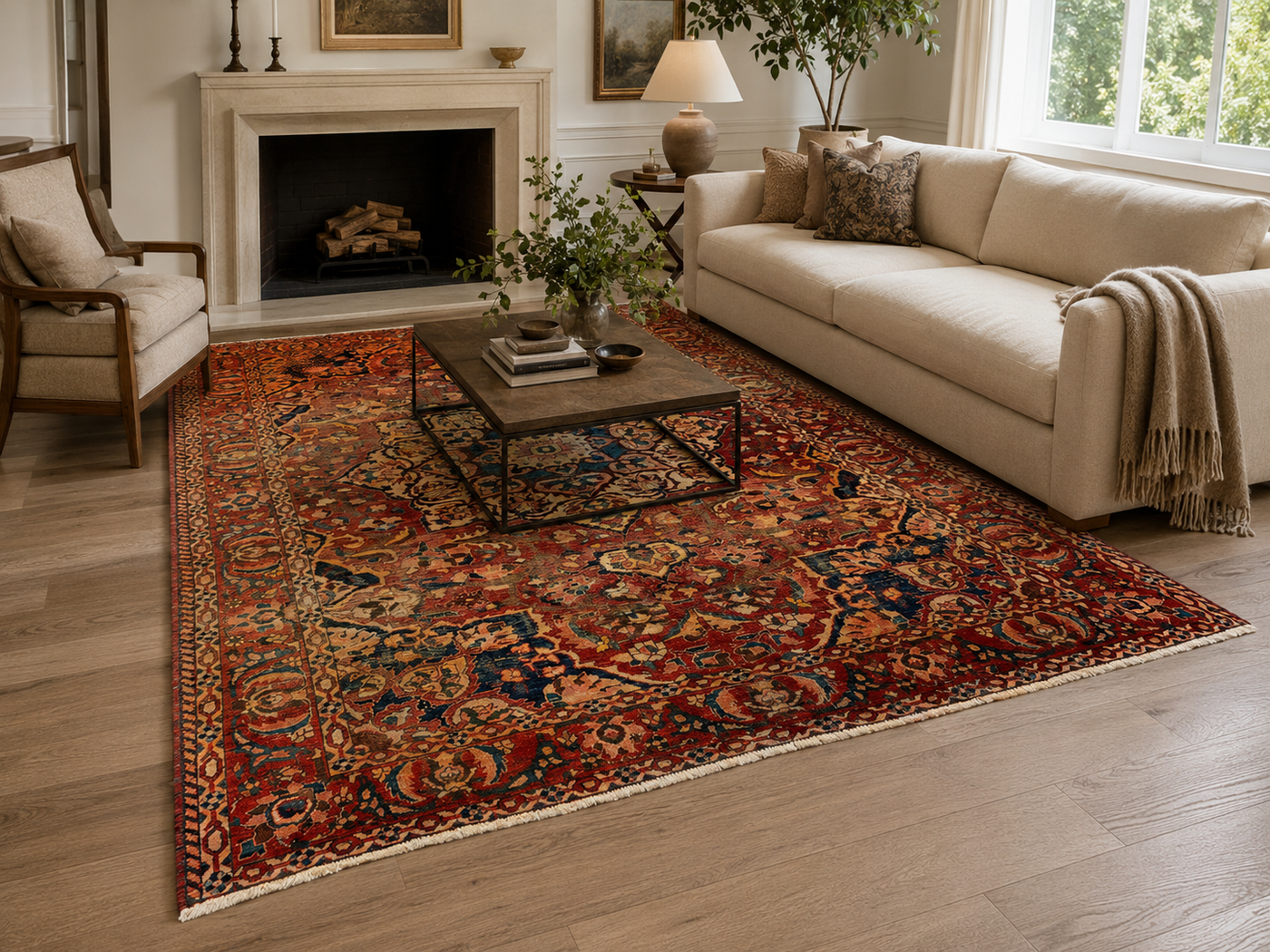 10'4" x 6'10" Handmade Persian Wool Rug styled in a room
