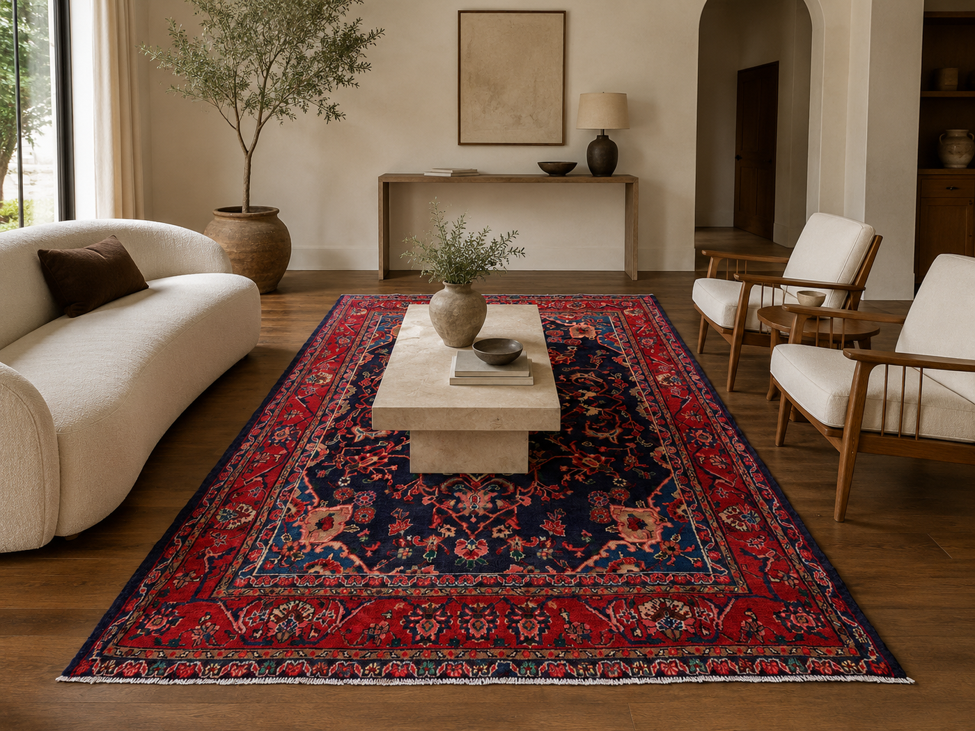 9'3" x 6'2" Handmade Persian Wool Rug styled in a room
