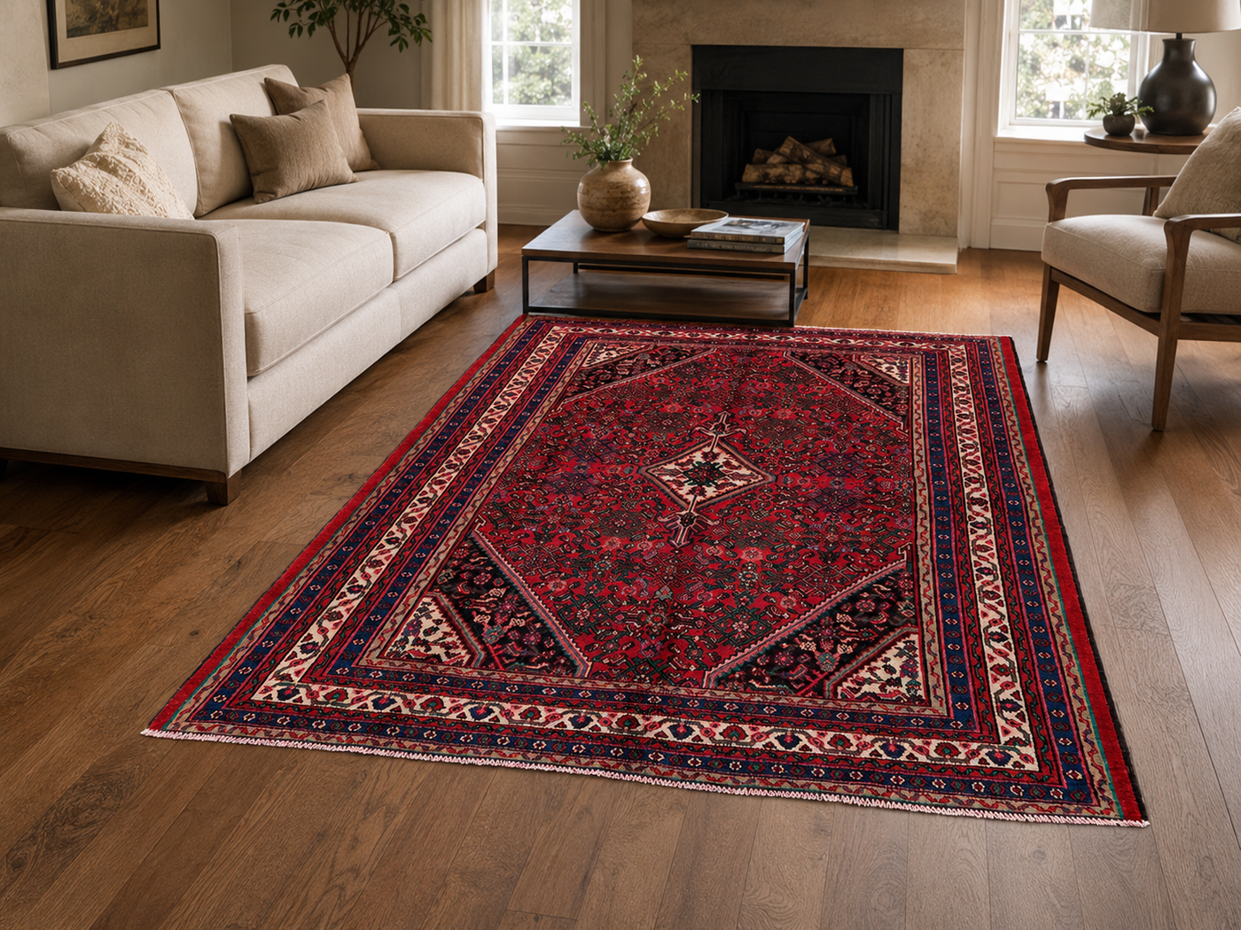 10'0" x 7'0" Handmade Persian Wool Rug styled in a room