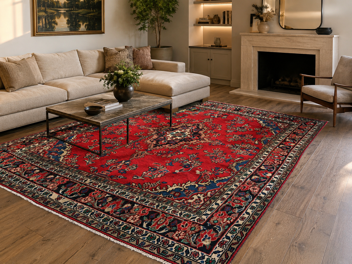 9'8" x 7'0" Handmade Persian Wool Rug styled in a room