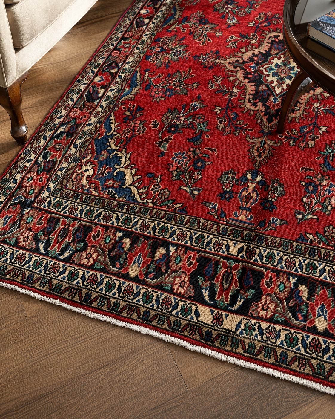 9'8" x 7'0" Handmade Persian Wool Rug wool texture and pattern detail
