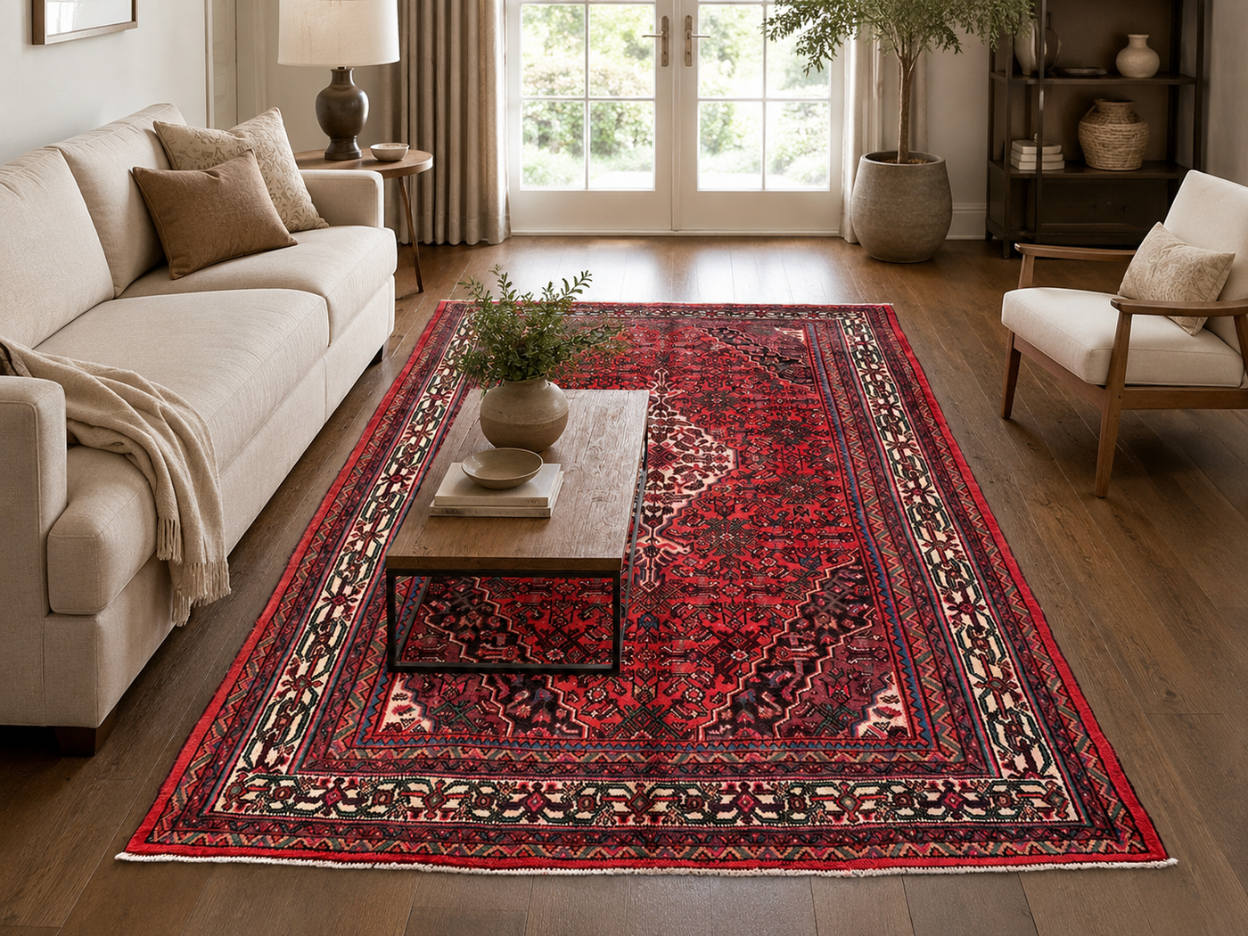 10'6" x 6'8" Handmade Persian Wool Rug styled in a room