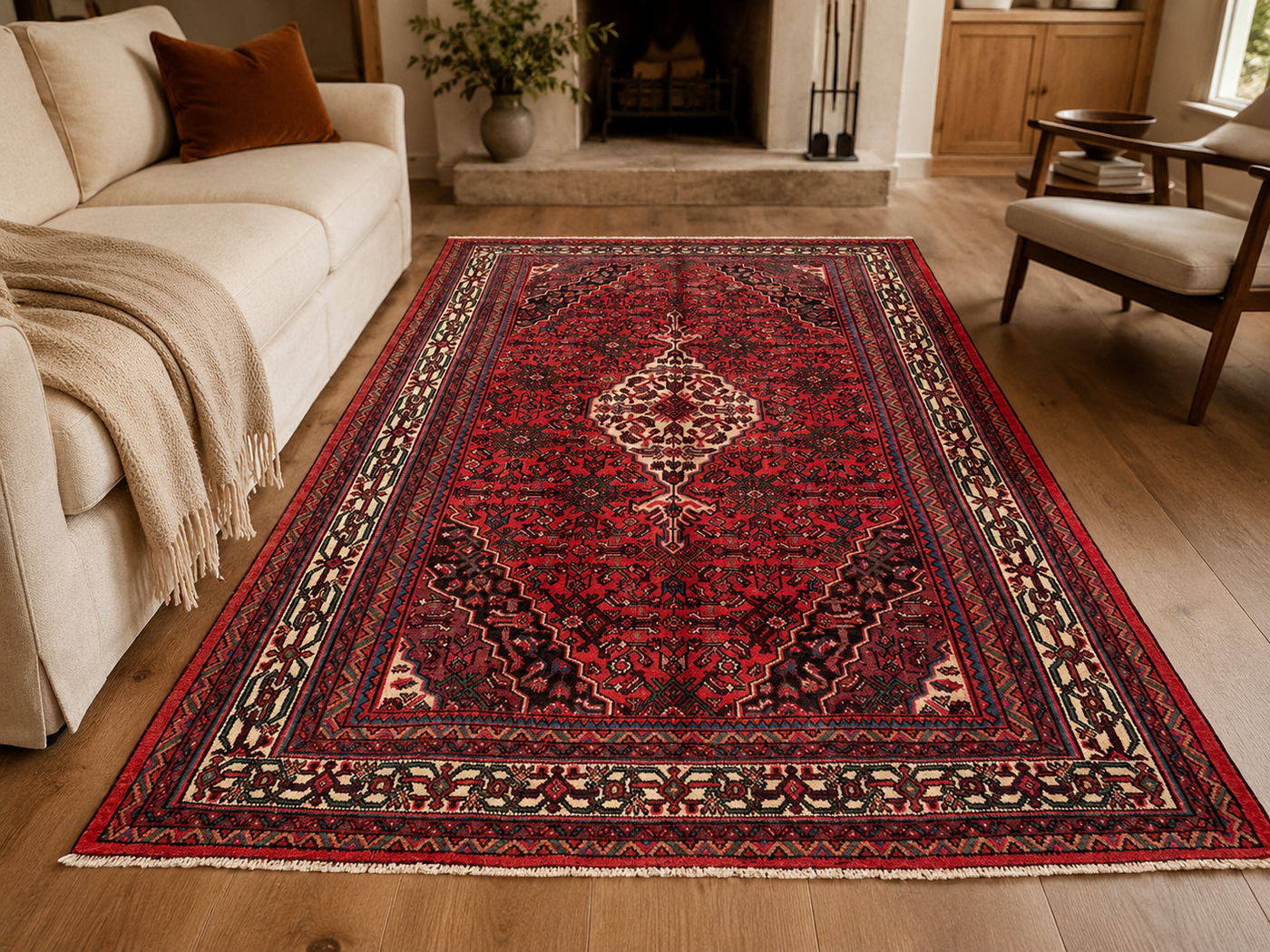 10'6" x 6'8" Handmade Persian Wool Rug room styling example